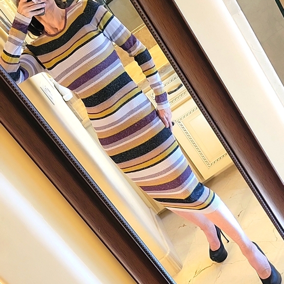 Chaser Veda Striped Multicolor Long Sleeve Sweater Dress w/ Sparkle, S - Picture 5 of 16